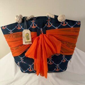 Mud pie Navy tote with orange sarong